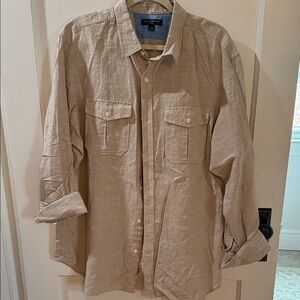 Banana Republic Tan Linen Button-Up Shirt with pockets